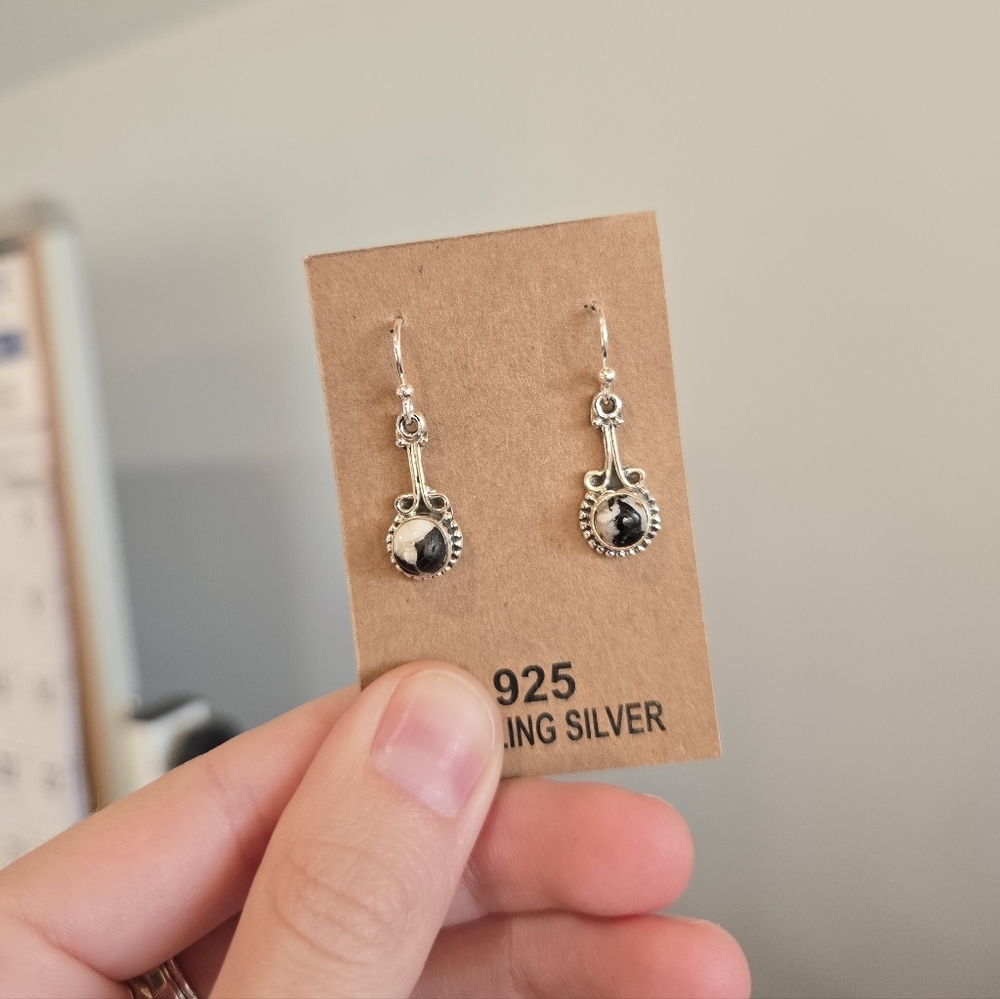 White Buffalo Turquoise Sterling Earrings